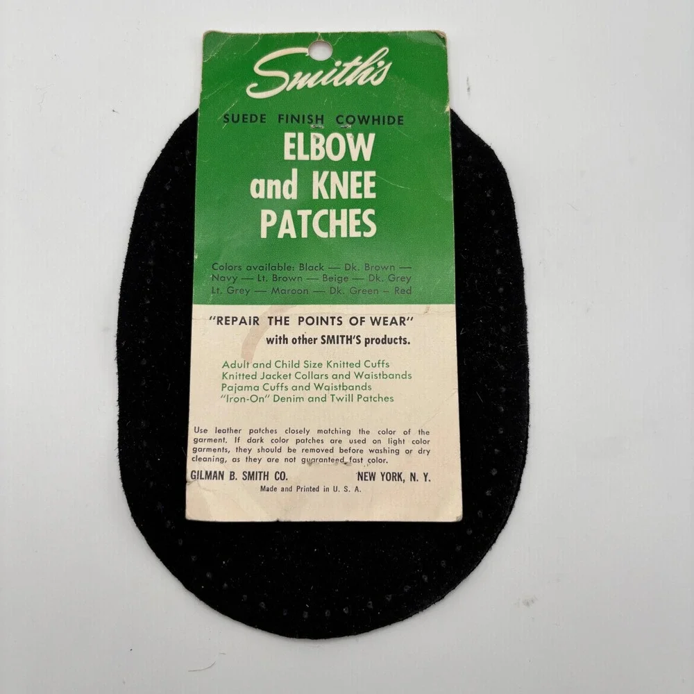 Smiths Genuine Leather Elbow and‎ Knee Patches Black Suede Cowhide No. 640 NOS